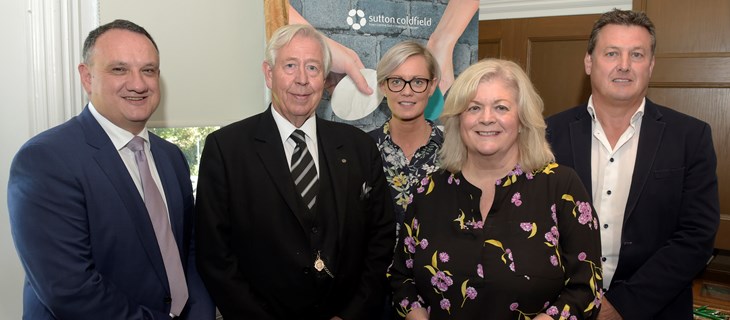 Pictured: Outgoing BID chair Stephen Roberts (Robson Lister), Ian Hazel, Katie Hale (president, Sutton Coldfield Chamber of Commerce), incoming BID chair Angela Henderson (Gracechurch Centre) and Andy Wilson